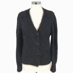 French Connection Fuzzy Cozy Button-Front Cardigan Sweater Black Size Medium